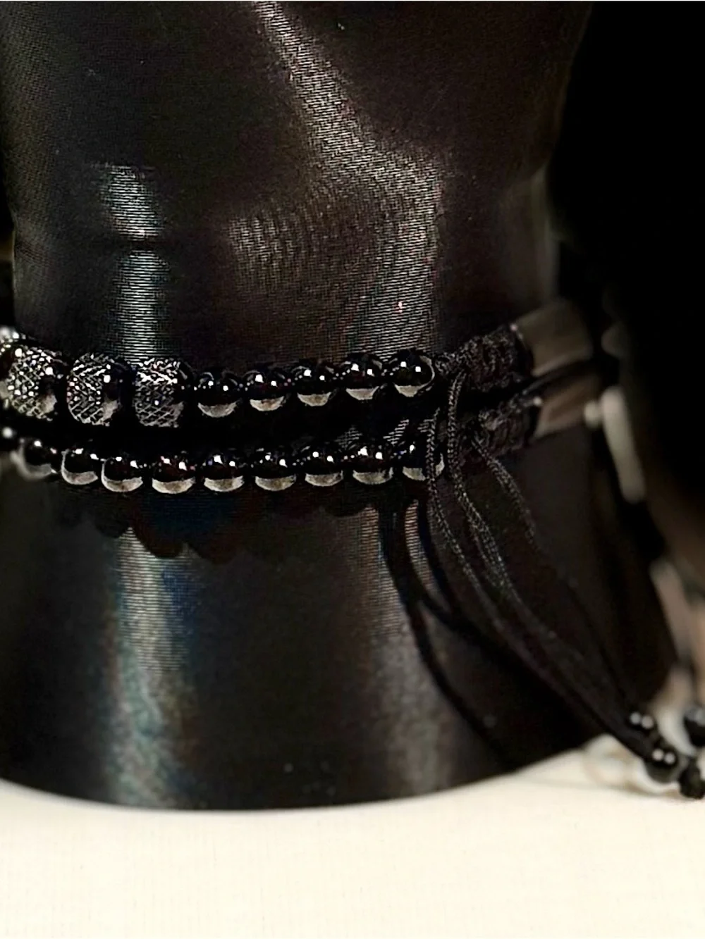 Double Unisex Black and Silver Beaded Bracelet with Crown Accent